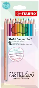 Creioane colorate de acuarelă Stabilo - Aquacolor Pastellove , 12 culori