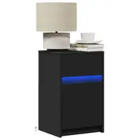Gossi noptiera cu lumini led, negru, lemn prelucrat