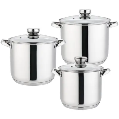 Set 3 Oale din Inox cu Capace din Sticla, Plita cu Inductie, Grunberg