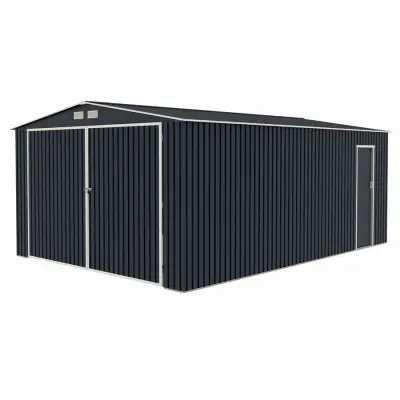 Garaj / depozit metalic MESTERINO S1004-C, gri/bej, 380x540x232 cm, cu usa dubla