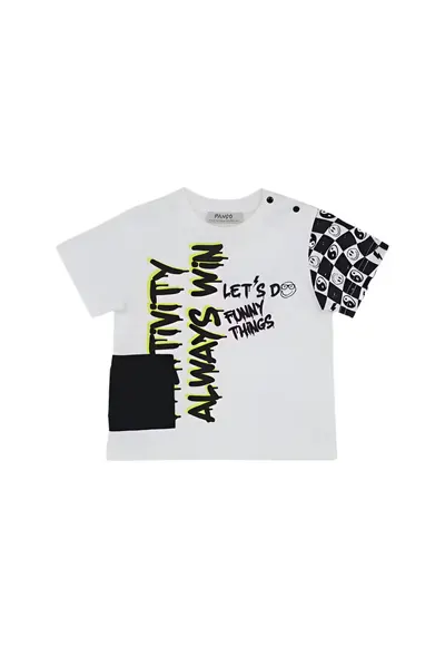 Tricou imprimat - Feeling Good - Alb/Negru - pentru baietei - Alb