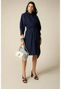 Rochie-camasa cu cordon in talie - Bleumarin