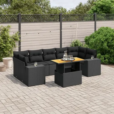 Gossi set mobilier de gradina cu perne, 8 piese, negru, poliratan