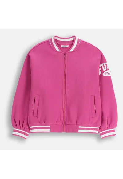 Geaca bomber roz - material moale - captusita cu fleece - pentru fete - set ideal pentru primavara-toamna
