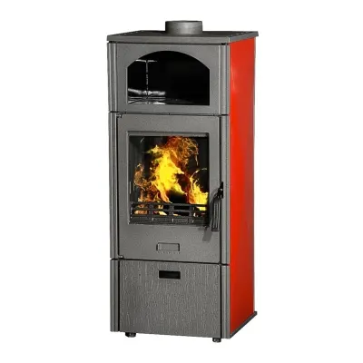 Soba de fonta cu plita LAVA Rosu + loc depozitare, 8-11kW, A+