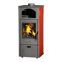 Soba de fonta cu plita LAVA Rosu + loc depozitare, 8-11kW, A+