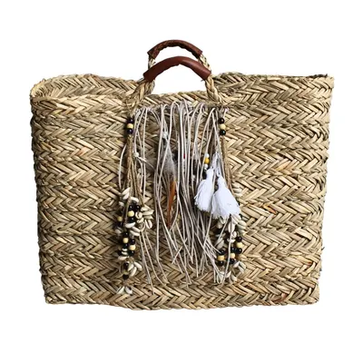 Geantă de plajă boho, din iută cu decorațiuni, 44 x 30 x 18 cm – Hoff Interieur