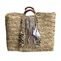 Geantă de plajă boho, din iută cu decorațiuni, 44 x 30 x 18 cm – Hoff Interieur