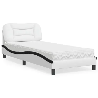 vidaXL Pat cu saltea, Hvar, alb și negru, 90x190 cm, piele ecologică