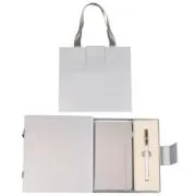 Set cadou stilou alb/auriu + agenda mate A6 Cresco Classic Premium 8300222 CL-06, cutie argintie magnet