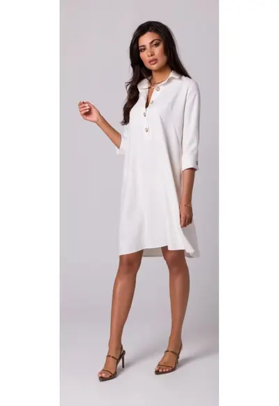 Rochie camasa cu tiv inferior - crem - Cremos