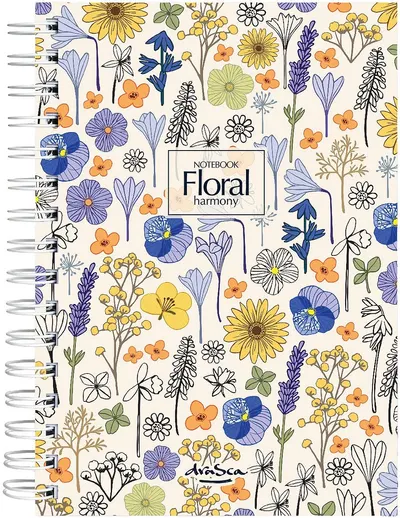 Caiet spiralat Drasca Floral Harmony - A5, 120 coli , fundal alb