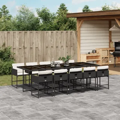 Gossi set mobilier de exterior cu perne, 11 piese, negru, poliratan