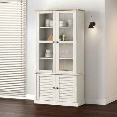 vidaXL Vitrină de sticlă VIGO, alb, 85x35x170 cm, lemn masiv de pin