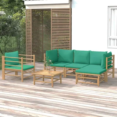 Gossi set mobilier de gradina cu perne verzi, 6 piese, bambus