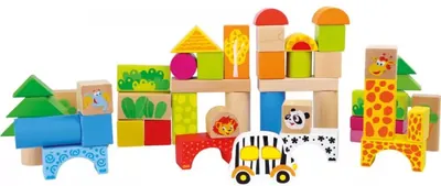 Constructor din lemn Small Foot - Grădină zoologică, 50 de piese