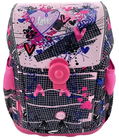 Ghiozdan școlar ergonomic Kaos - Pink Love, cu capac