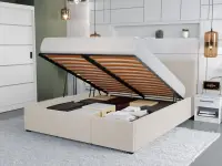 Pat Tapitat Avelis cu somiera rabatabila si lada de depozitare Crem - Swing 1 160x200