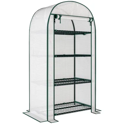 Outsunny Sera de Gradina cu Rafturi din Metal si Copertina din PE, Sera pentre Legume cu Usa Rulou 80x49x160cm, Verde | Aosom Romania