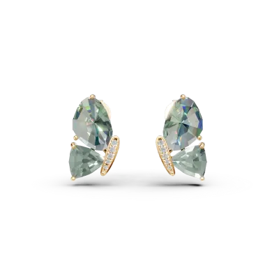 Cercei fluture din aur galben cu ametiste verzi de 8.5ct si diamante de 0.06ct
