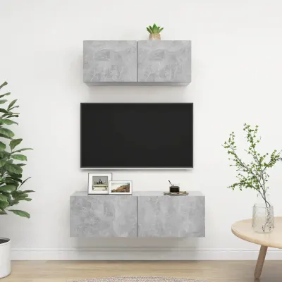 vidaXL Set de dulapuri TV, 2 piese, gri beton, lemn prelucrat