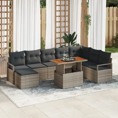 Gossi set de canapea pentru gradina cu 9 piese cu perne gri din poliratan
