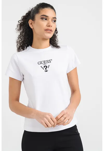 Tricou cu logo brodat pe piept - Alb