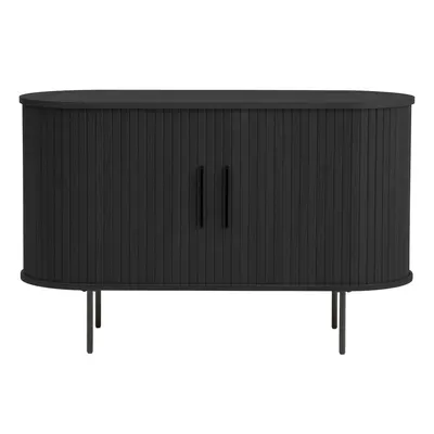Comodă neagră cu aspect de lemn de stejar cu ușă glisantă 120x76x45 cm Nola – Unique Furniture