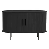 Comodă neagră cu aspect de lemn de stejar cu ușă glisantă 120x76x45 cm Nola – Unique Furniture