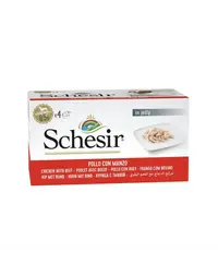 Hrană umedă câini mici Schesir pui cu vită în jeleu 4x85 g