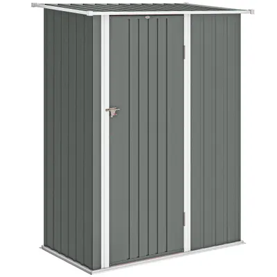 Outsunny Depozit de Grădină 1.07m² din Oțel Zincat, Depozit pentru Unelte cu Ușă Blocabilă și Acoperiș Înclinat, 142x86x189 cm, Gri Deschis | Aosom Romania