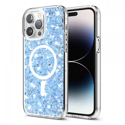 Husa MagSafe pentru Apple iPhone 14 Pro, Techsuit, Sparkly Glitter, Bleu