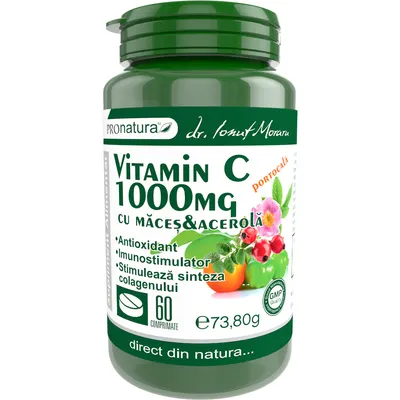 Vitamina C 1000mg cu Macese si Acerola (Aroma de Portocala) 60cpr