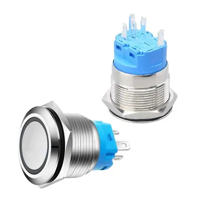 Buton Push Metalic, 220V, 22mm, cu Retinere, Led Rosu, Mufa inclusa, ElectroAZ Engros