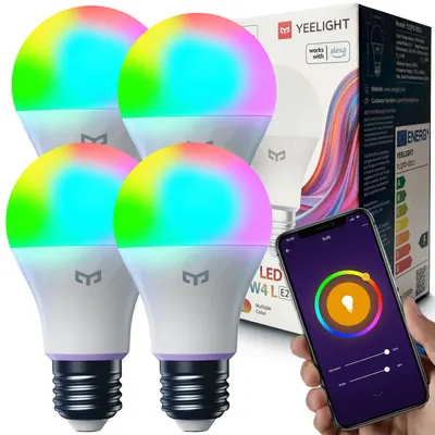 Becuri inteligente Yeelight W4 Lite E27 WiFi - Set 4 buc, RGB, 806lm, Control Vocal Alexa Google