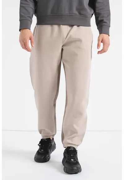 Pantaloni de trening din amestec de bumbac cu buzunare oblice - Maro deschis