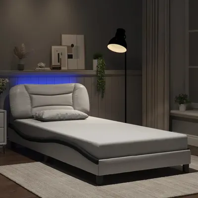 vidaXL Cadru de pat cu LED fără saltea Hvar alb/negru 100x200 cm