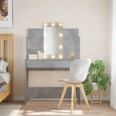 vidaXL Masă de toaletă cu LED-uri, gri beton, 96x40x142 cm