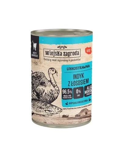 WIEJSKA ZAGRODA Conserva hrana cu somon si curcan, pentru pisici adulte 12x400 g