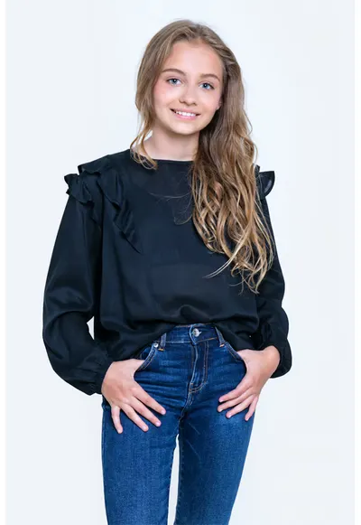 Bluza din modal cu volane - Bleumarin