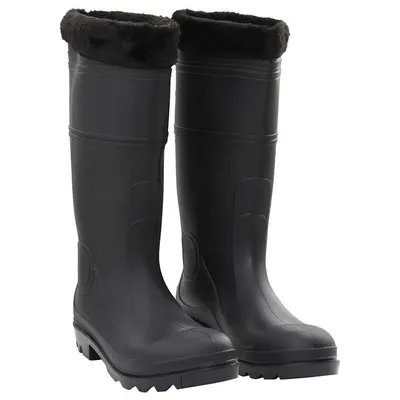 vidaXL Cizme de ploaie cu șosete detașabile, negru, mărime 44, PVC