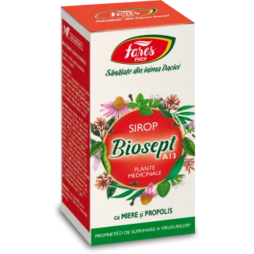 Sirop Biosept sirop A13 plante medicinale cu miere si propolis, 100ml, Fares