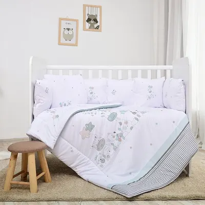 Lenjerie cu 7 piese pentru patut 120x60 cm Lorelli Lily Giraffe din bumbac ranforce