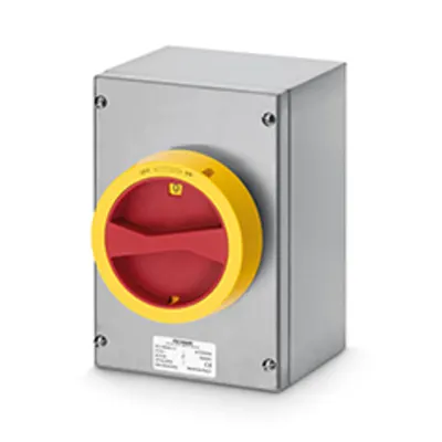 Intrerupator separatorn80A 3P IP65 150x220x120mm Y4 IK10 EMERGENCY YELLOW/RED