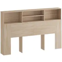 HOMCOM Tăblie independentă cu spații de depozitare, accesoriu de pat 4 compartimente deschise, 160 x 20,2 x 108,2 cm, lemn natural | Aosom Romania