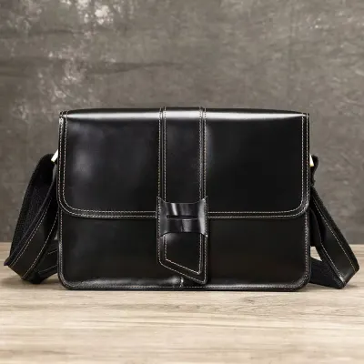 Servieta pentru barbati, Aderin GT3805, piele naturala, Neagra