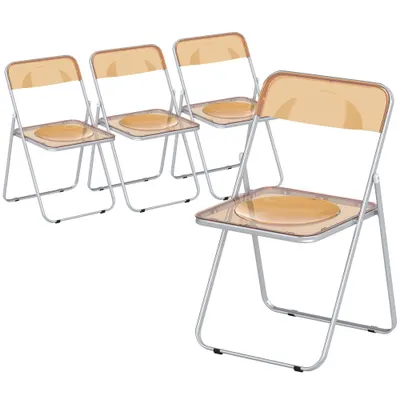 HOMCOM Set de 4 Scaune Pliabile din Acril, Scaune Pliabile Economisitoare de Spațiu din Oțel, Scaun Pliabil pentru Interior pentru Casă, Birou, Petreceri și Evenimente, 47x48x75 cm, Portocaliu | Aosom Romania