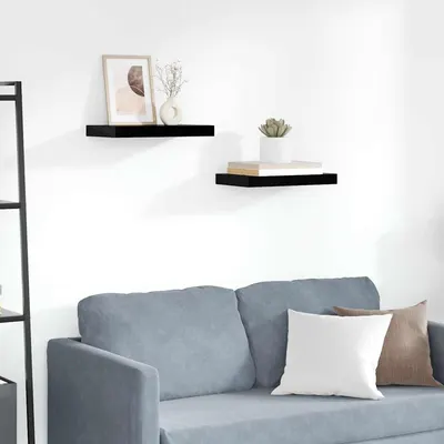 vidaXL Rafturi de perete, 2 buc., negru extralucios, 40x23,5x3,8 cm, MDF