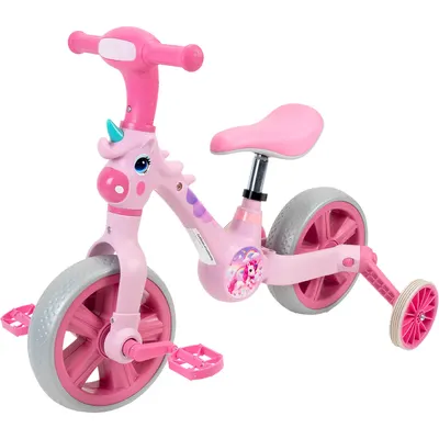 Bicicleta 2 in 1 , cu roti ajutatoare si pedale detasabile, roz