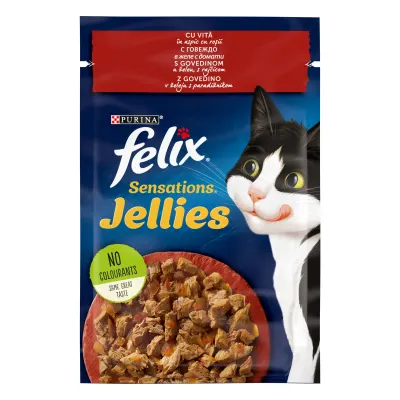 Hrana umeda pentru pisici Felix Sensations, Vita cu Rosii in Aspic, 85g 85g